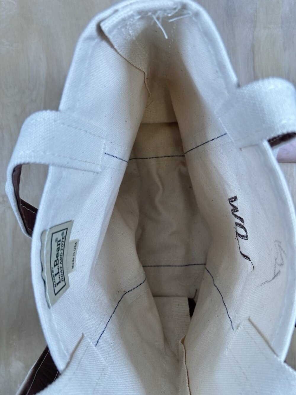 Vintage 1990’s LL Bean Boat & Tote Canvas Brown Trim  USA Made Monogrammed EUC - Picture 5 of 15